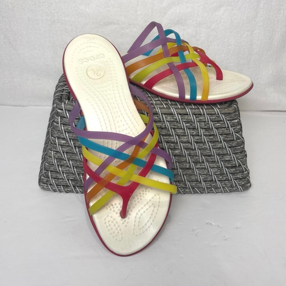 Crocs Huarache Women's Rainbow Jelly Flip Flop Sandals Size 10